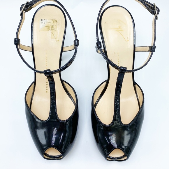 Giuseppe Zanotti size 37 Classic Black Patent Leather Peep- Toe Platform Sandal - Picture 6 of 10